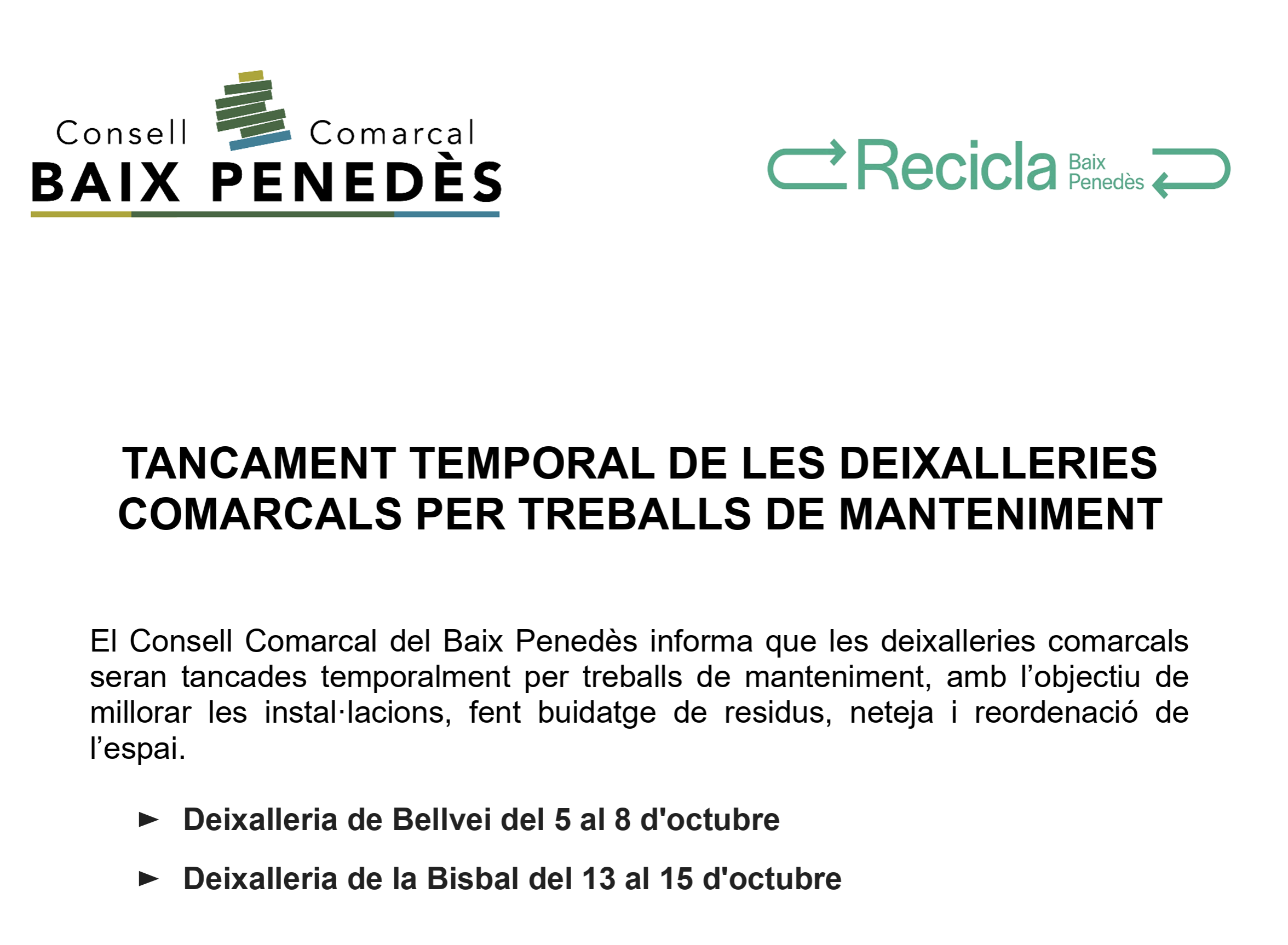 Cartell deixalleries