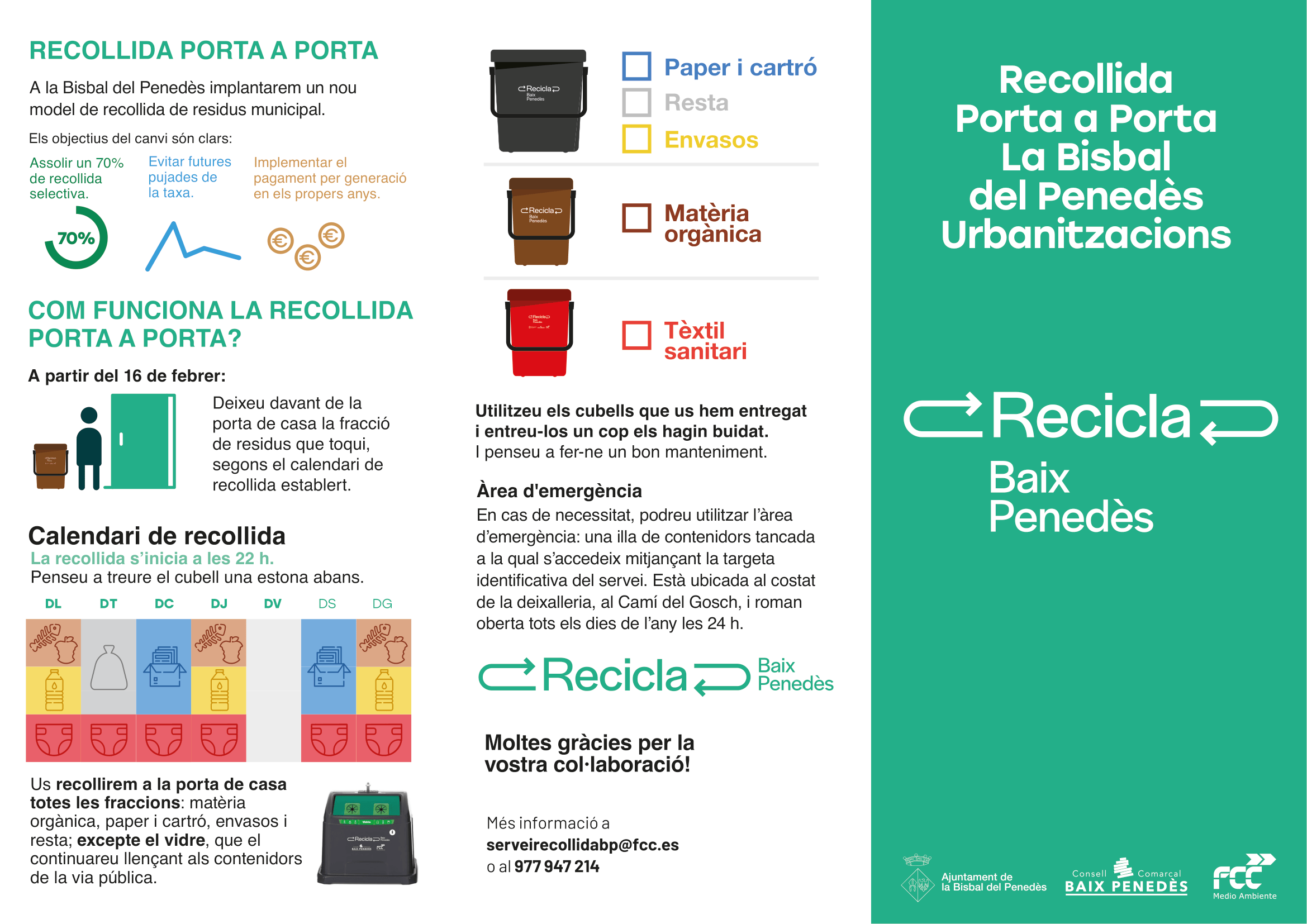 Tríptic resum de la gestió de residus de la Bisbal del Penedès (zona d'urbanitzacions)