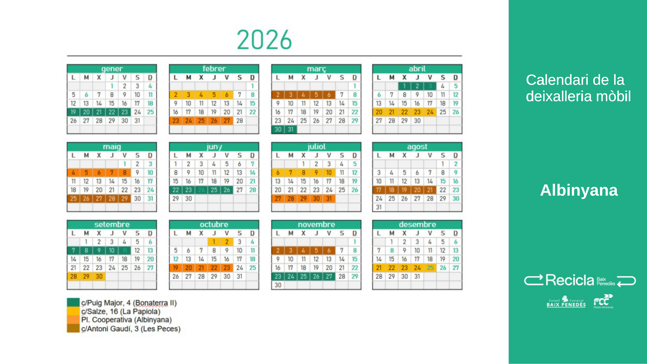 Calendari de deixalleries mòbils d'Albinyana'