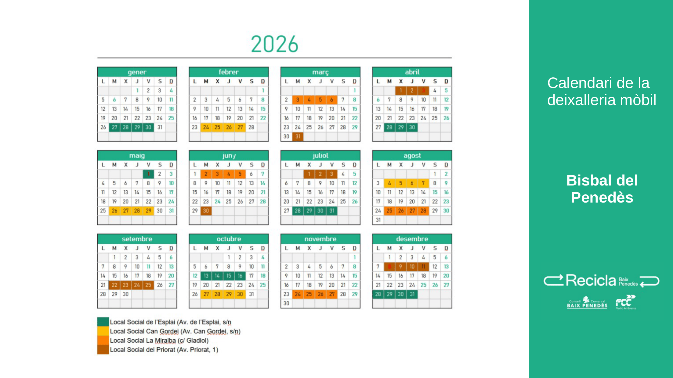 Calendari de deixalleries mòbils de la Bisbal del Penedès