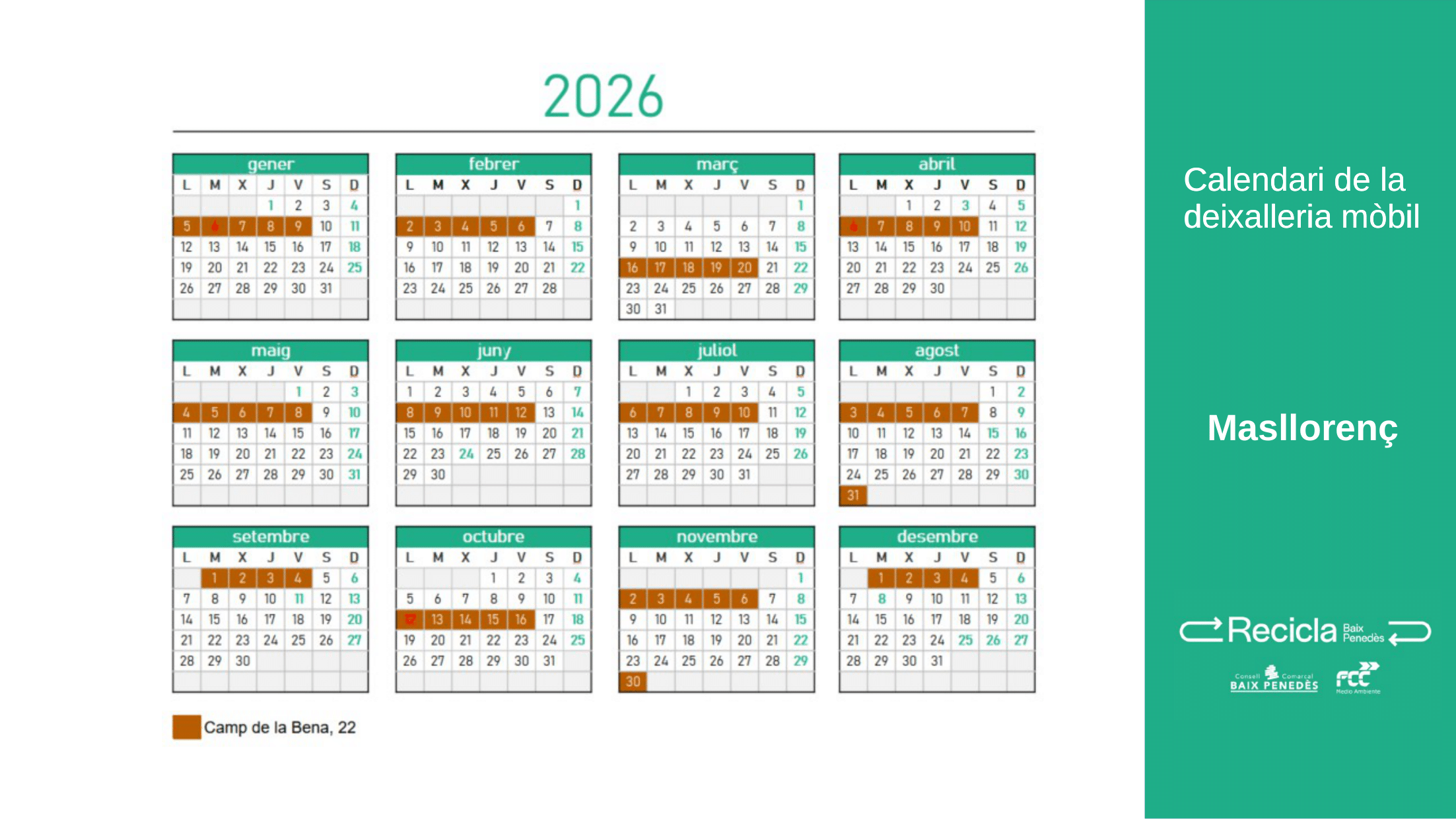 Calendari de deixalleries fixes a Masllorenç