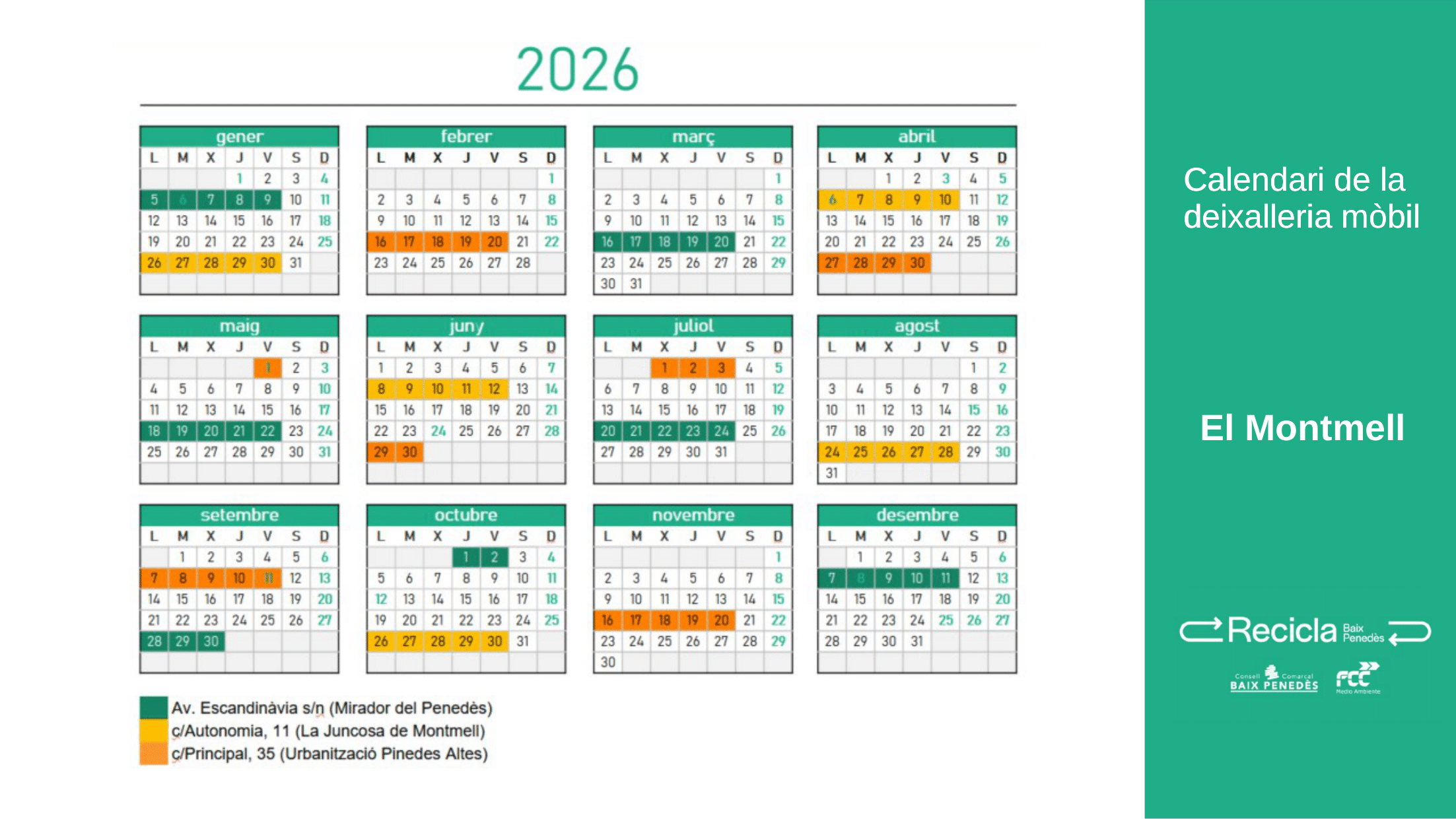 Calendari de deixalleries fixes al Montmell