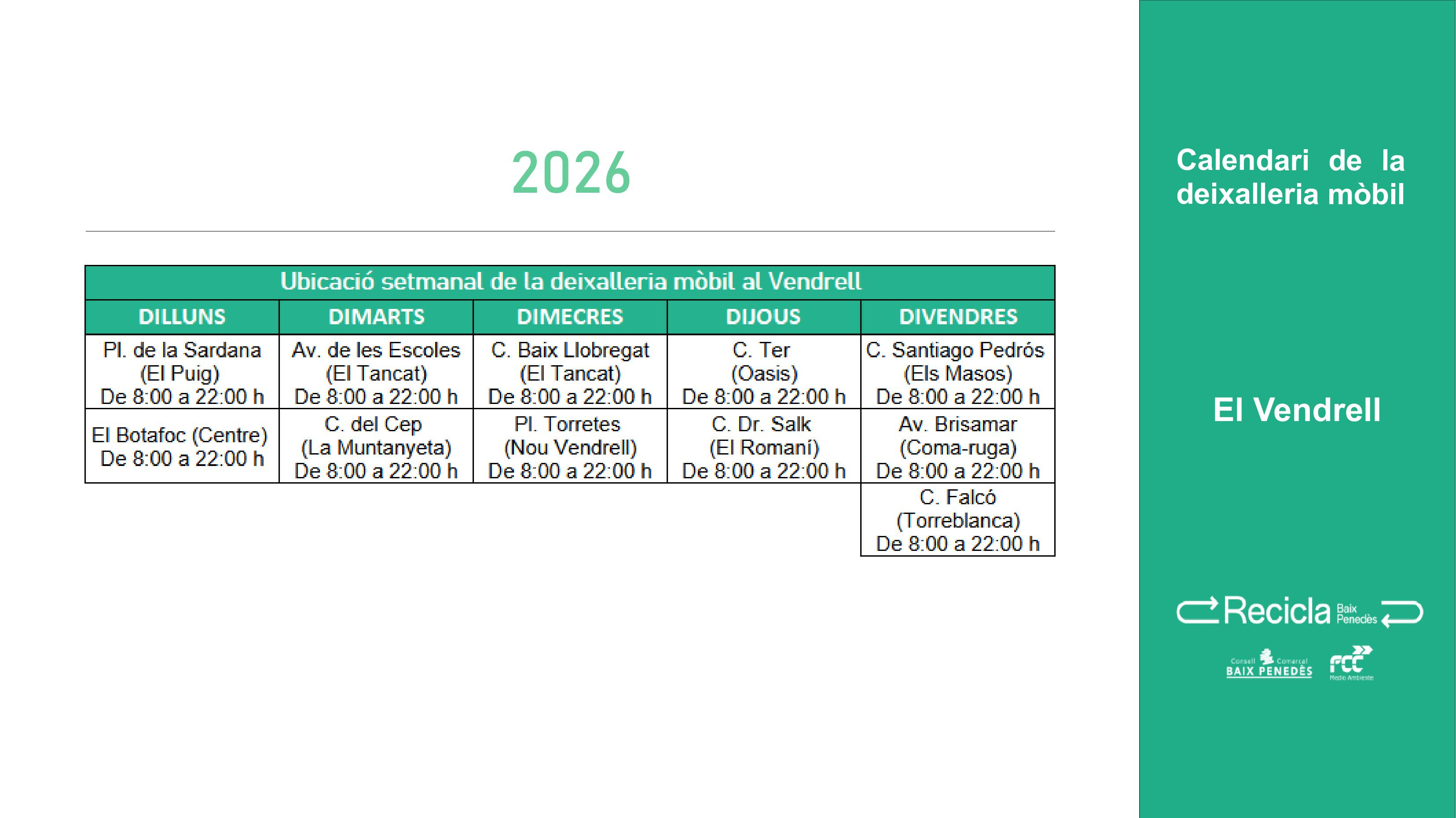 Calendari de deixalleries fixes a Bonastre