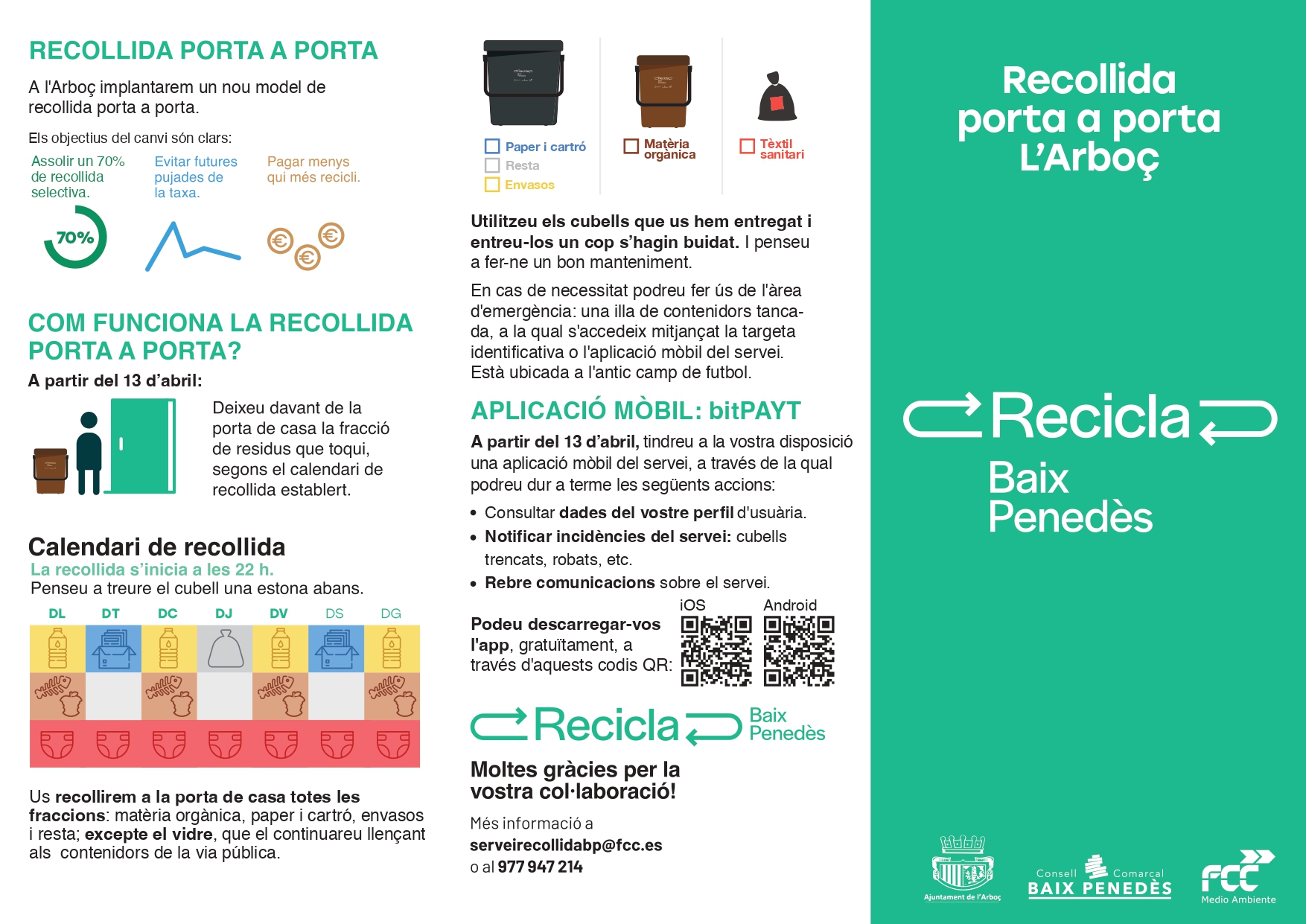 Tríptic resum de la gestió de residus de l'Arboç