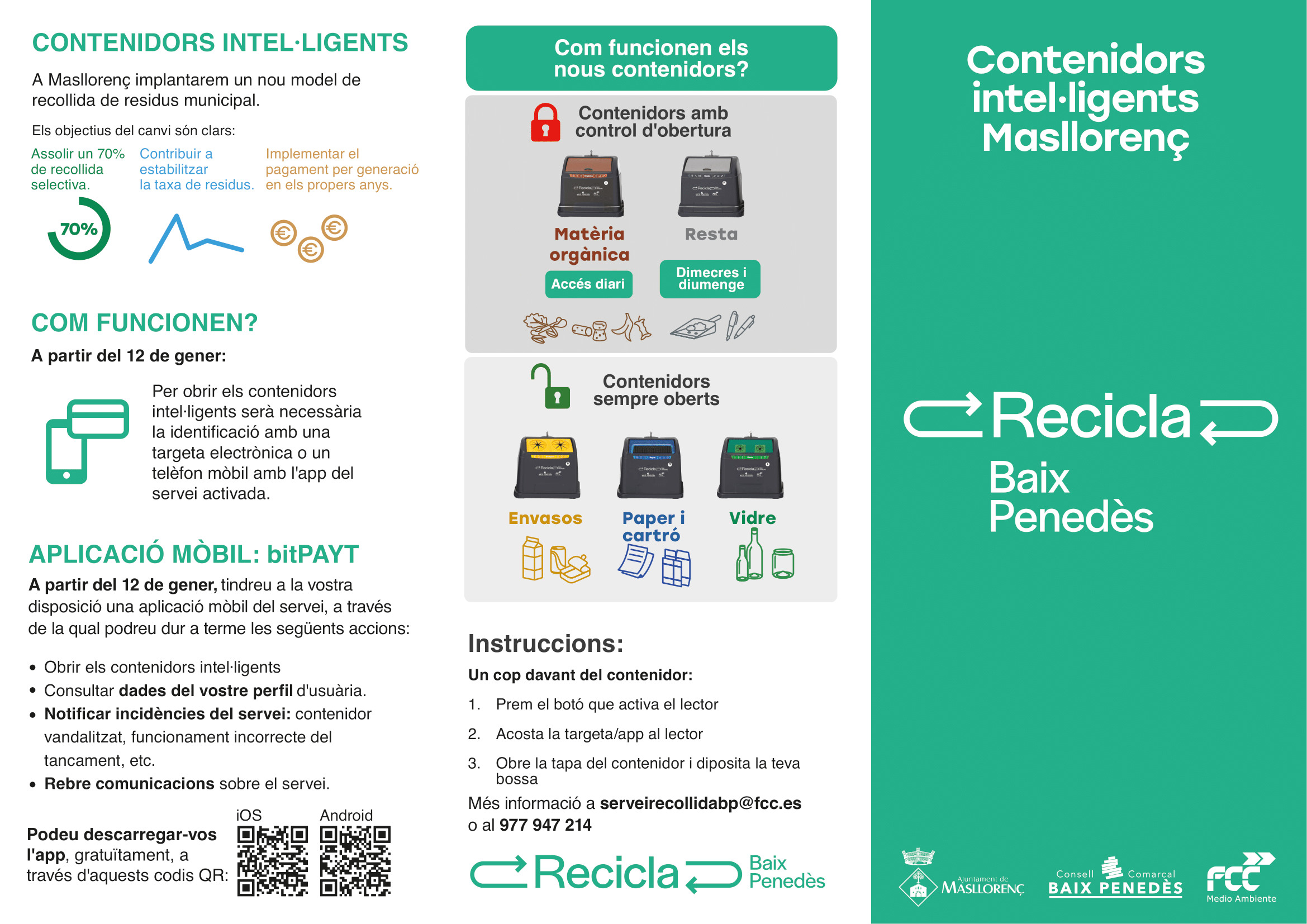 Tríptic resum de la gestió de residus de Masllorenç